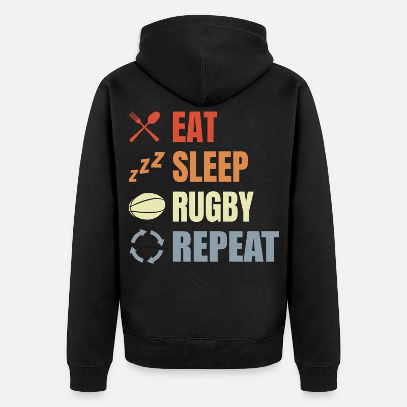 Manger dormir Rugby Répéter - Veste à capuche bio Premium Unisexe - noir