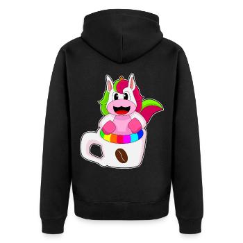 Einhorn Tasse Kaffee - Unisex Premium Bio Zip Hoodie - Schwarz - Hinten - Nico (187cm)