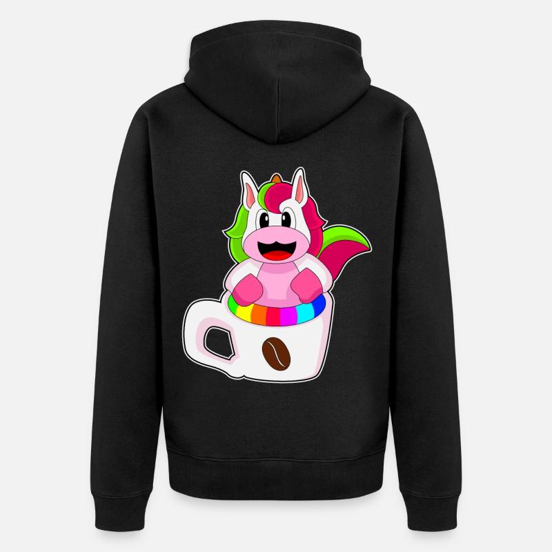 Einhorn Kaffee Kaffeebecher - Unisex Premium Bio Zip Hoodie - Schwarz