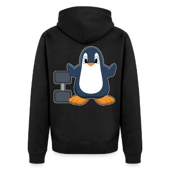 Pinguin Bodybuilder Hantel Bodybuilding - Unisex Premium Bio Zip Hoodie - Schwarz - Hinten - Nico (187cm)