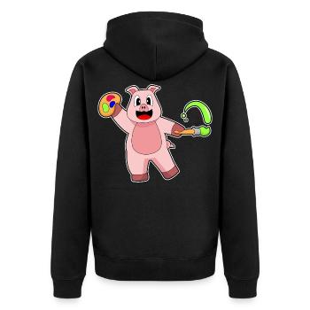 Schwein Maler Pinsel Malen - Unisex Premium Bio Zip Hoodie - Schwarz - Hinten - Nico (187cm)