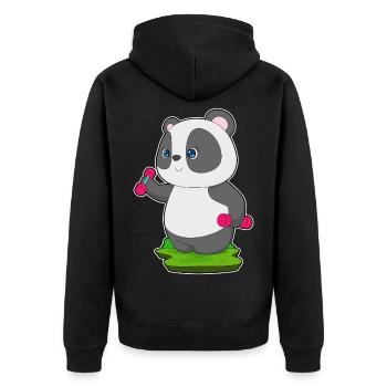Panda Bodybuilder Dumbbells Bodybuilding - Unisex Premium Organic Zip Hoodie - black - Back - Nico (187cm)