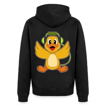 Ente Kopfhörer Musik - Unisex Premium Bio Zip Hoodie - Schwarz - Hinten - Nico (187cm)