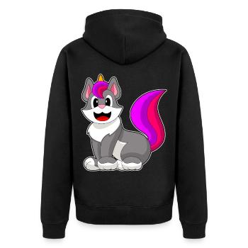 Katze Einhorn - Unisex Premium Bio Zip Hoodie - Schwarz - Hinten - Nico (187cm)