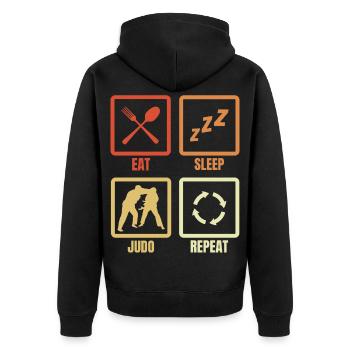 Eat Sleep Judo Repeat - Unisex Premium Organic Zip Hoodie - black - Back - Nico (187cm)