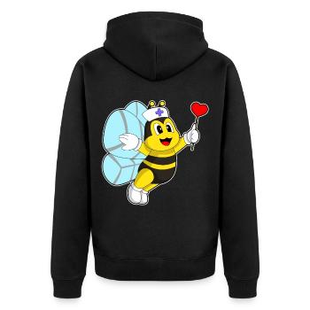Biene Krankenschwester Herz - Unisex Premium Bio Zip Hoodie - Schwarz - Hinten - Nico (187cm)