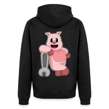 Pig Mechanic Wrench Workshop - Unisex Premium Organic Zip Hoodie - black - Back - Nico (187cm)