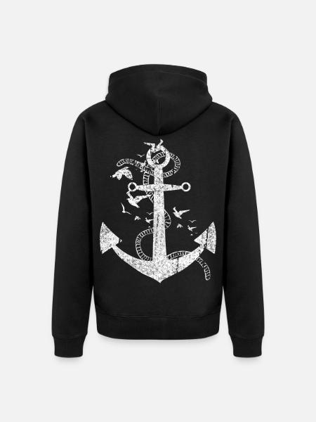 Distressed Anchor Maritime Design - Unisex Premium Bio Zip Hoodie - Schwarz