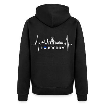 Bochum Herzschlag Bochumer Skyline Heimat Ruhrpott - Unisex Premium Bio Zip Hoodie - Schwarz - Hinten - Nico (187cm)