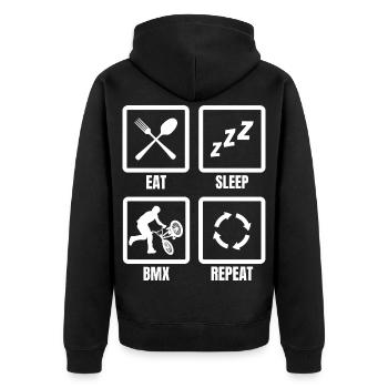 Eat Sleep BMX Repeat - Unisex Premium Bio Zip Hoodie - Schwarz - Hinten - Nico (187cm)