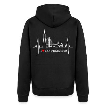 San Francisco Skyline Heartbeat California USA - Unisex Premium Organic Zip Hoodie - black - Back - Nico (187cm)