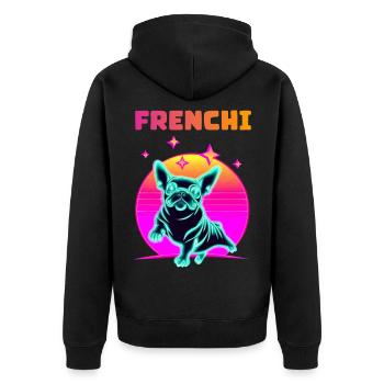 Synthwave Frenchie Bulldog Dog Lover Frenchie - Veste à capuche bio Premium Unisexe - noir - Dos - Nico (187cm)