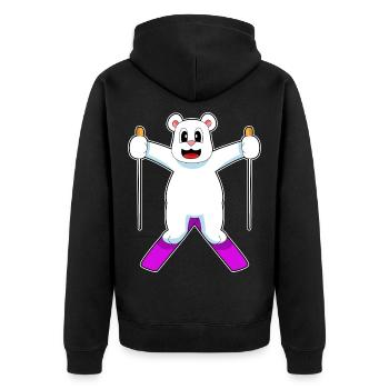 Eisbär Skifahrer Ski Wintersport - Unisex Premium Bio Zip Hoodie - Schwarz - Hinten - Nico (187cm)