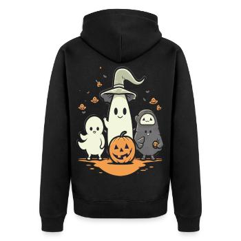 Fantômes d’Halloween câlins avec citrouille - Veste à capuche bio Premium Unisexe - noir - Dos - Nico (187cm)