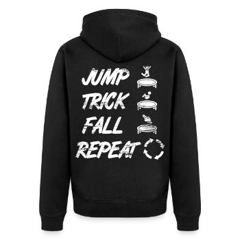 Trampolinspruch - Unisex Premium Bio Zip Hoodie - Schwarz - Hinten - Nico (187cm)