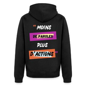 Motivation moins de paroles plus d actions - Veste à capuche bio Premium Unisexe - noir - Dos - Nico (187cm)
