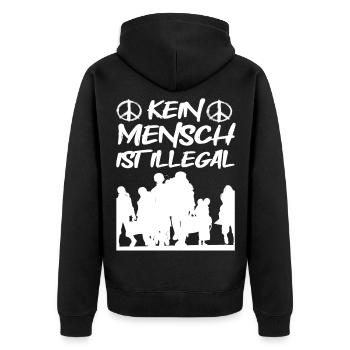 Kein Mensch ist Illegal - Unisex Premium Bio Zip Hoodie - Schwarz - Hinten - Nico (187cm)