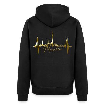 Munich Skyline Heartbeat Bayern Fan Love Munich - Unisex Premium Organic Zip Hoodie - black - Back - Nico (187cm)