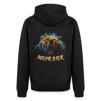 Bär brüllt Mehr Bier - Unisex Premium Bio Zip Hoodie - Schwarz - Hinten - Nico (187cm)
