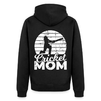 Kricket Mama - Unisex Premium Bio Zip Hoodie - Schwarz - Hinten - Nico (187cm)