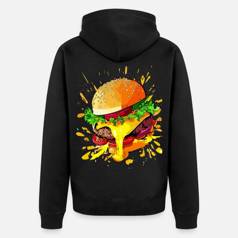 Extra Käse Burger Cheeseburger - Unisex Premium Bio Zip Hoodie - Schwarz