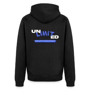 Unlimit Technology Inspirational Design - Unisex Premium Organic Zip Hoodie - black - Back - Nico (187cm)