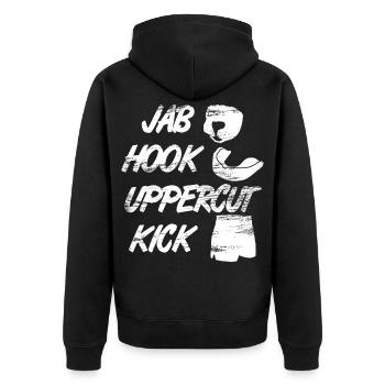 Lustiger Kickboxer Spruch - Unisex Premium Bio Zip Hoodie - Schwarz - Hinten - Nico (187cm)