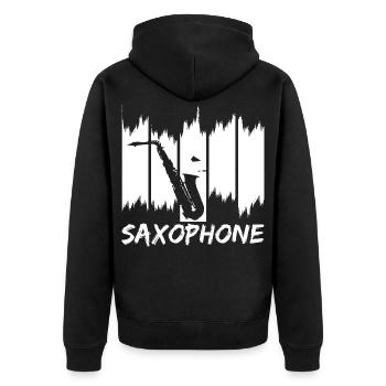 Saxophon Skizze - Unisex Premium Bio Zip Hoodie - Schwarz - Hinten - Nico (187cm)