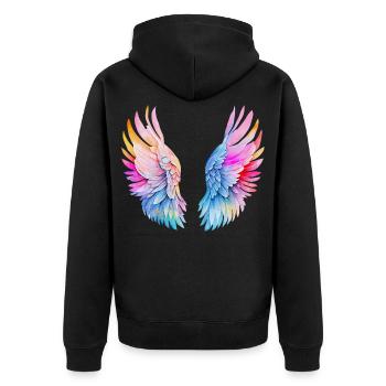 Regenbogen-Engelsflügel - Unisex Premium Bio Zip Hoodie - Schwarz - Hinten - Nico (187cm)