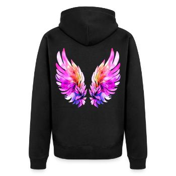 Leuchtend rosa Engelsflügel - Unisex Premium Organic Zip Hoodie - black - Back - Nico (187cm)