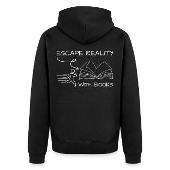 Entflieh der Realität mit Büchern Bücherwurm Zitat - Unisex Premium Bio Zip Hoodie - Schwarz - Hinten - Nico (187cm)