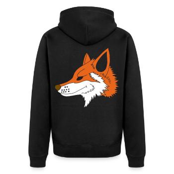 Schlau wie ein Fuchs - Unisex Premium Bio Zip Hoodie - Schwarz - Hinten - Nico (187cm)