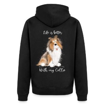 Collie Dogs Saying Collie Rough I Longhair Collie - Unisex Premium Organic Zip Hoodie - black - Back - Nico (187cm)