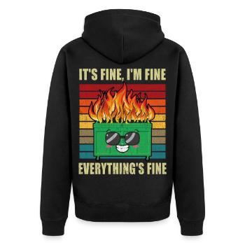 Dumpster Fire Es ist gut, dass ich gut abgeschnitten habe Funny Men - Unisex Premium Bio Zip Hoodie - Schwarz - Hinten - Nico (187cm)