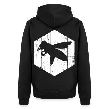 Biene Zeichnung - Unisex Premium Bio Zip Hoodie - Schwarz - Hinten - Nico (187cm)