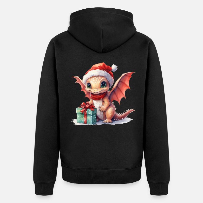 Weihnachtsdrache mit Geschenk - Unisex Premium Bio Zip Hoodie - Schwarz