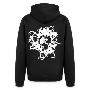 Phantom-Energie - Unisex Premium Bio Zip Hoodie - Schwarz - Hinten - Nico (187cm)