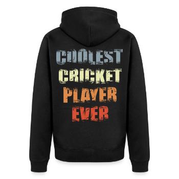 Coolster Cricket Spieler - Unisex Premium Bio Zip Hoodie - Schwarz - Hinten - Nico (187cm)