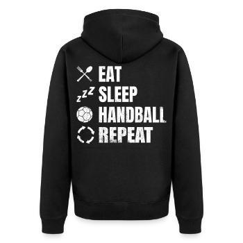Nourriture, sommeil, handball, répétition - Veste à capuche bio Premium Unisexe - noir - Dos - Nico (187cm)