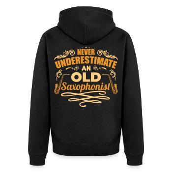 Never Underestimate An Old Saxophonist - Unisex Premium Bio Zip Hoodie - Schwarz - Hinten - Nico (187cm)