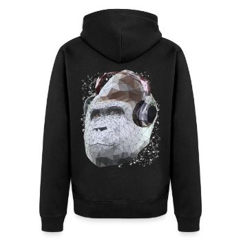 Gorilla mit Kopfhörern Low Poly Pop Art Kunst - Unisex Premium Bio Zip Hoodie - Schwarz - Hinten - Nico (187cm)