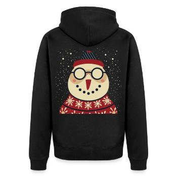 Winter Eulenpullover mit Brille - Unisex Premium Bio Zip Hoodie - Schwarz - Hinten - Nico (187cm)