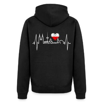 Regensburg Skyline Herzschlag Liebe Regensburger - Unisex Premium Bio Zip Hoodie - Schwarz - Hinten - Nico (187cm)