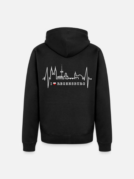 Regensburg Skyline Heartbeat Love Regensburgers - Unisex Premium Organic Zip Hoodie - black