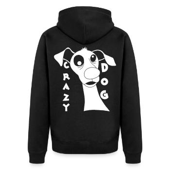 Mad Dog in White - Unisex Premium Organic Zip Hoodie - black - Back - Nico (187cm)