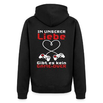 Hochzeit Junggesellenabschied Liebe Gaming Spruch - Unisex Premium Bio Zip Hoodie - Schwarz - Hinten - Nico (187cm)