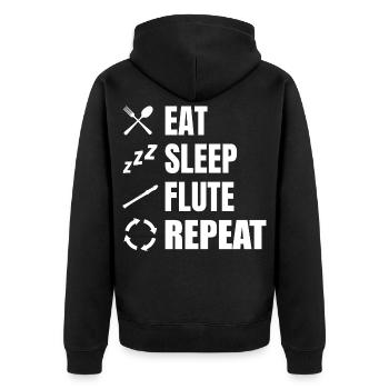 Eat Sleep Flute Repeat - Unisex Premium Bio Zip Hoodie - Schwarz - Hinten - Nico (187cm)