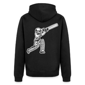 Kleiner Cricket Spieler - Unisex Premium Bio Zip Hoodie - Schwarz - Hinten - Nico (187cm)
