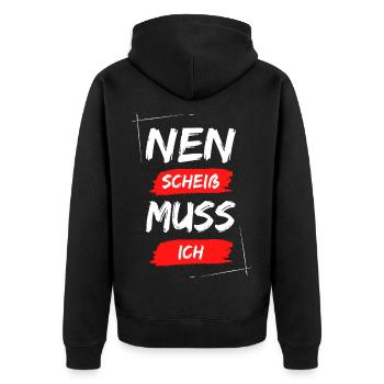 Nen scheiß muss ich - Unisex Premium Bio Zip Hoodie - Schwarz - Hinten - Nico (187cm)