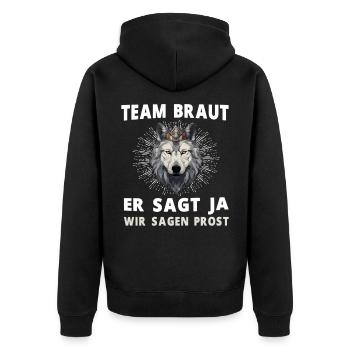 Hochzeit Junggesellenabschied Wolf Bräutigam Braut - Unisex Premium Bio Zip Hoodie - Schwarz - Hinten - Nico (187cm)